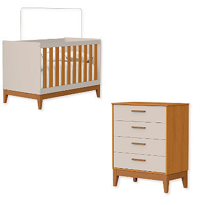 Quarto de Bebê Berço Americano Flip + Cômoda Infantil 4 Gavetas Areia Fosco/ Savana
