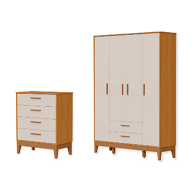 Quarto de Bebê Guarda Roupa Flip + Cômoda Infantil 4 Gavetas Areia Fosco/Savana