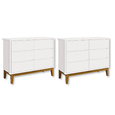 Kit 2 Cômoda Infantil 6 Gavetas Classic Branco Fosco