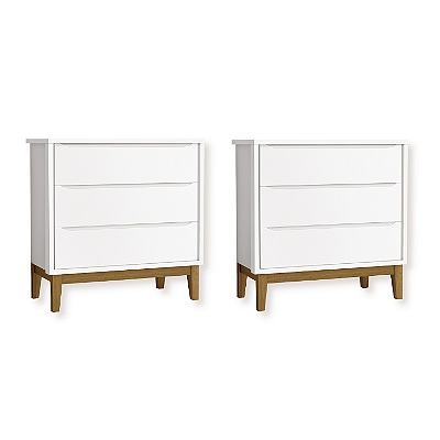 Kit 2 Cômoda Infantil 3 Gavetas Classic Branco Fosco