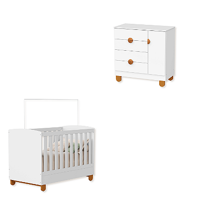 Quarto de Bebê Berço Americano + Cômoda Infantil Apolo Branco Fosco