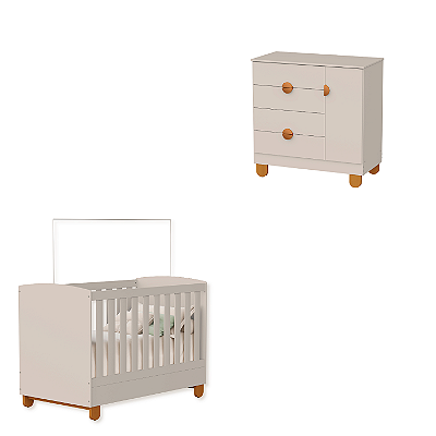 Quarto de Bebê Berço Americano + Cômoda Infantil Apolo Areia Fosco