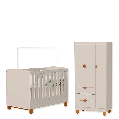 Quarto de Bebe Berço Americano + Guarda Roupa Infantil 3P 3G Apolo Areia Fosco