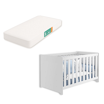 Berço Americano 2 em 1 Mali Branco Brilho + Colchão