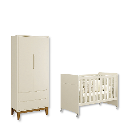 Quarto de Bebê Berço Evolution + Guarda Roupa 2 Portas Classic Areia Fosco