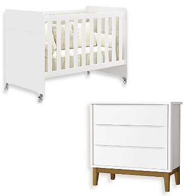 Quarto de Bebê Berço Evolution + Cômoda 3 Gavetas Branca