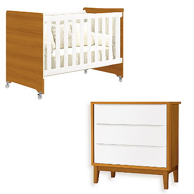 Quarto de Bebê Berço Evolution + Cômoda 3 Gavetas Savana