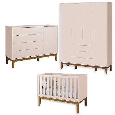 Quarto De Bebê Completo Classic Elfe Rosa Amadeirado