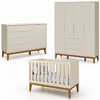 Quarto De Bebê Completo Classic Elfe Areia Amadeirado