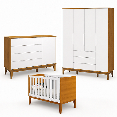 Quarto De Bebê Completo Classic Elfe Branco Savana Amadeirado