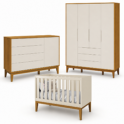 Quarto De Bebê Completo Classic Elfe Areia Savana Amadeirado