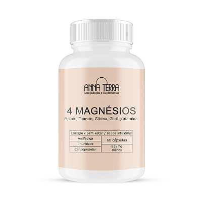 4 Magnésios - Malato, Glicil glutamina, Taurato, Glicina - 625mg - 60 cápsulas