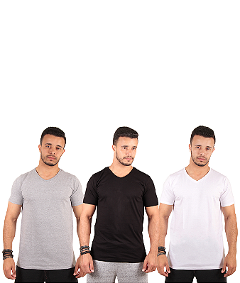 Kit Com 3 Camisa Blusa Camiseta Masculina Gola V Basicas