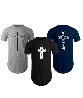 Kit Com 3 Camisetas Camisa Masculinas Long Line Oversize