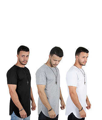 Kit C/3 Un Camisas Blusas Masculinas Longline Plus Size