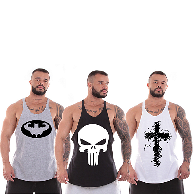 Kit 3 Camisa Masculina Regata Musculação Cavada Treino Academia Para Malhar
