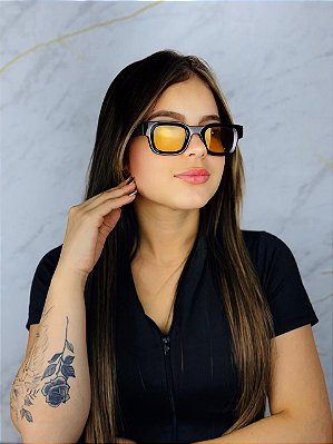 Óculos de Sol Retrô Tulum Quadrado - PRETO/AMARELO