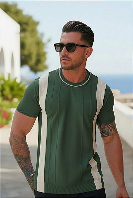 CAMISETA MASCULINA TEXTURIZADA VERDE/BRANCO