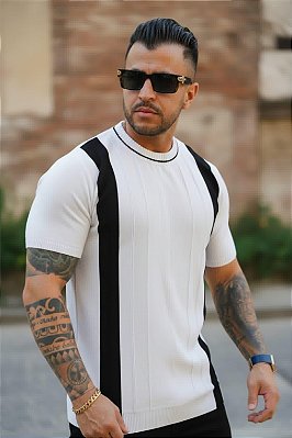 CAMISETA MASCULINA TEXTURIZADA BRANCO/PRETO
