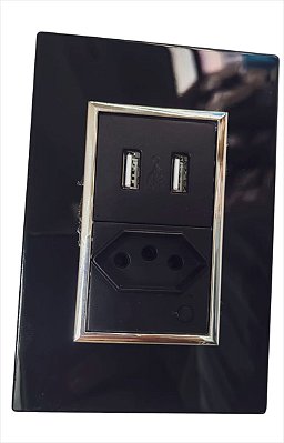 Tomada Inteligente com Módulo 16A 2 USB  JWCOM Preto Preto
