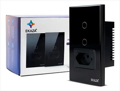 Interruptor Touch EKAZA Wi-Fi 2 Botões 1 Tomada Preto - F5