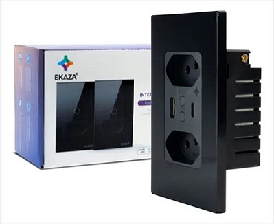 Tomada Wi-Fi USB C e A Dupla EKAZA 3 Pinos 10A Preto