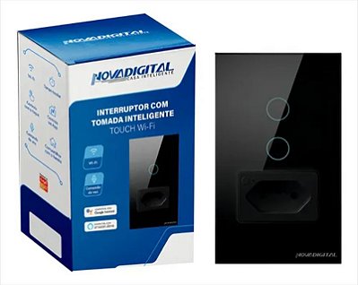 Interruptor WiFi NovaDigital 2 Botões Tomada 20A 4x2 Preto