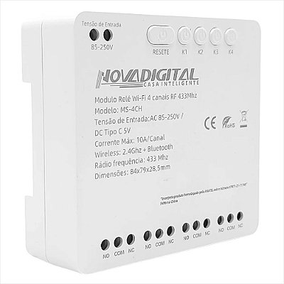 Módulo Relé Wi-Fi 4 Canais RF 433Mhz