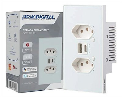 Tomada Dupla Inteligente NovaDigital 4x2 Zigbee Quartzo