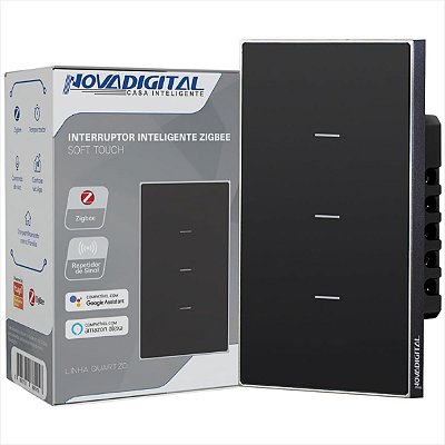Interruptor Inteligente Quartzo 3 Botões NovaDigital Zigbee