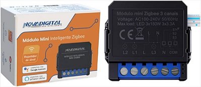 Módulo Mini Relé 3 Canais Zigbee NovaDigital - N20