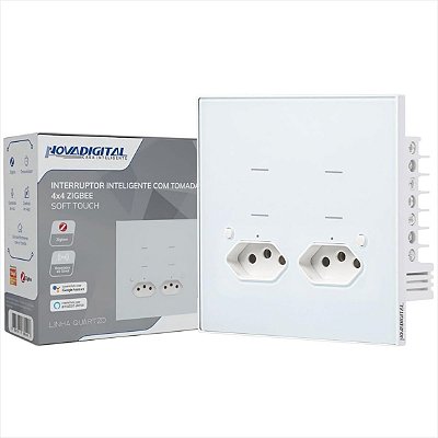 Interruptor Quartzo Zigbee NovaDigital 4 Botões 2 Tomadas 4x4 Branco