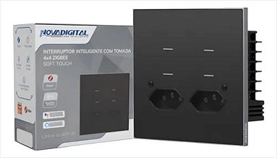 Interruptor Quartzo Zigbee NovaDigital 4 Botões 2 Tomadas 4x4 Preto