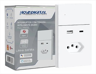 Interruptor NovaDigital Safira Física Com Tomada 20A USB e Tipo C 4x2 Branco - G46