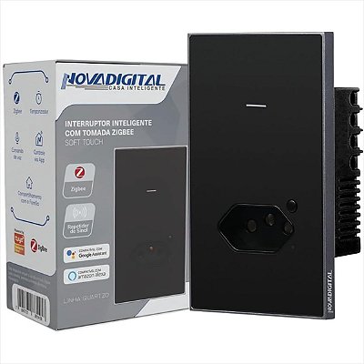 Interruptor Quartzo Zigbee NovaDigital 1 Botão 1 Tomada 4x2 Preto - I5