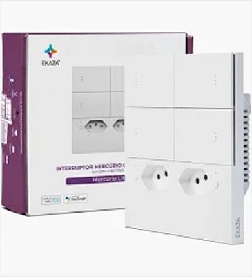 Interruptor Mercúrio Lite Zigbee Ekaza 4 Botões 2 Tomadas 4x4 Branco