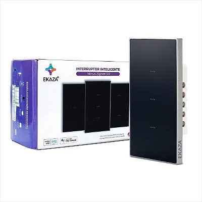 Interruptor Vênus 3 Botões 4x2 EKAZA Zigbee Preto