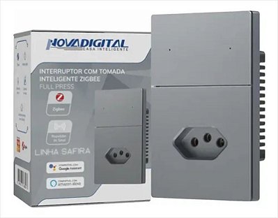Interruptor e Tomada NovaDigital Safira 2 Botões 1 Cinza Zigbee