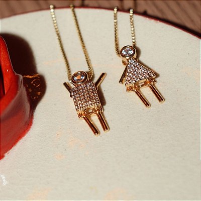 Colar com Pingente Articulado Menino ou Menina