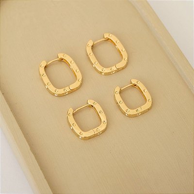 Dupla de Argolas Quadradas Cartier P e M em Banho de Ouro 18k