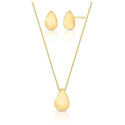 Conjunto Gota Lisa em Banho de Ouro Acetinado