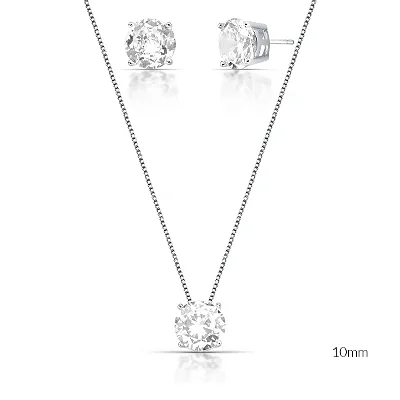 Conjunto Ponto de Luz 10 MM em Banho de Ródio Branco