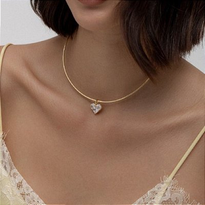 Choker Rígida com Pingente Coração em Zirconia