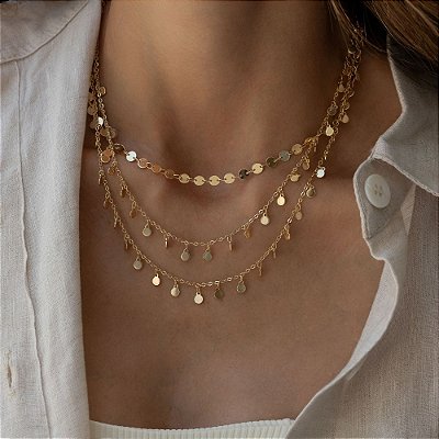 Colar Gpsy pingentes Gotinhas em Banho de Ouro 18k