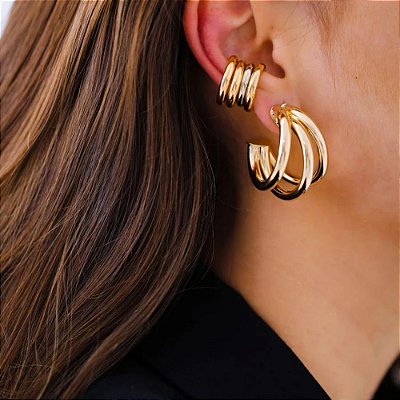 Brinco Cecília – Argola Tripla Banhada à Ouro M/G