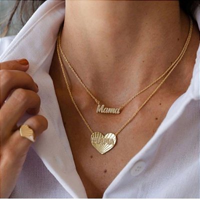 Colar Mama - com Pingente de Coração com Microcravação em Banho de Ouro 18k