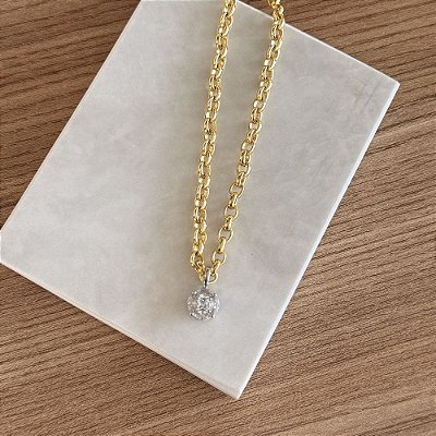 Colar Duo Shine em Corrente Portuguesa e Pingente em Zircônia Central