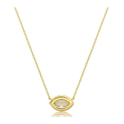 Colar Aura – Corrente Dourada Cartier com Pingente Gota Horizontal em zircônia