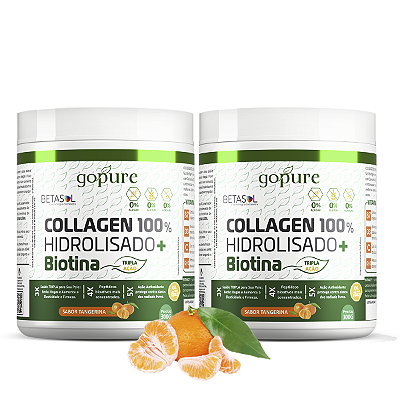 2 Potes de COLLAGEN 300G 100% Hidrolisado + Biotina sabor Tangerina