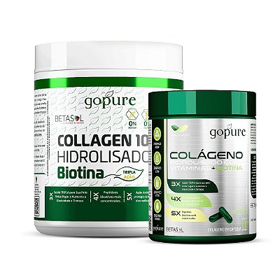 Combo Beleza 1x1: COLLAGEN Pó 100% Hidrolisado + COLLAGEN Cápsulas c/ Biotina + Vitaminas